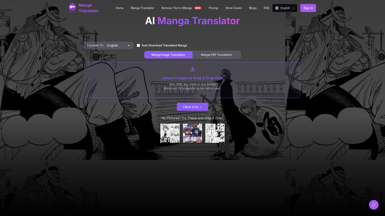 AI Manga Translator — Open the translator and upload your pages