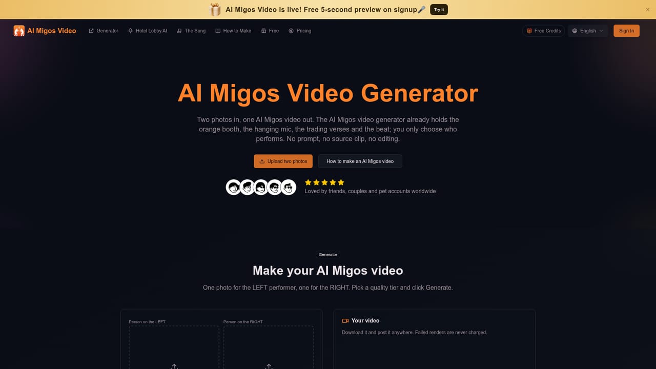 AI Migos Video — Choose scene, length and quality