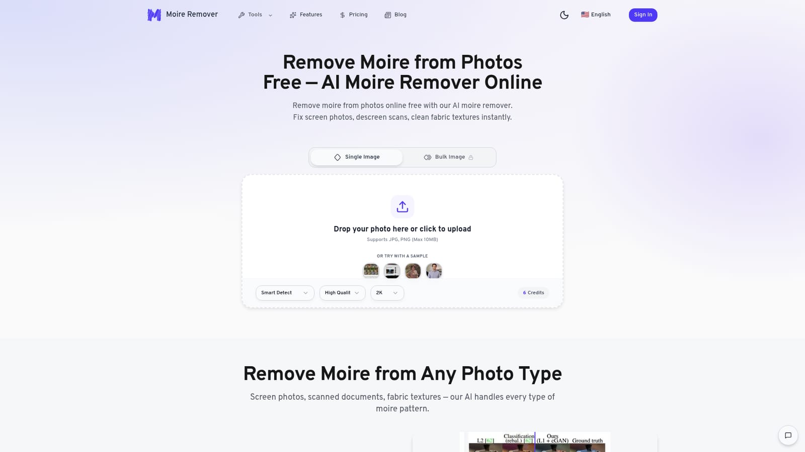 AI Moire Remover — Choose an output resolution