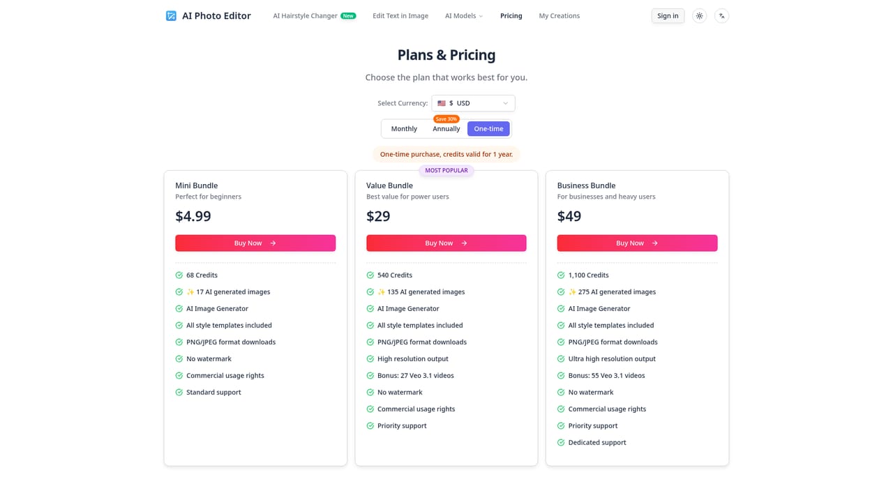 AI Photo Editor — Check credit costs and plans