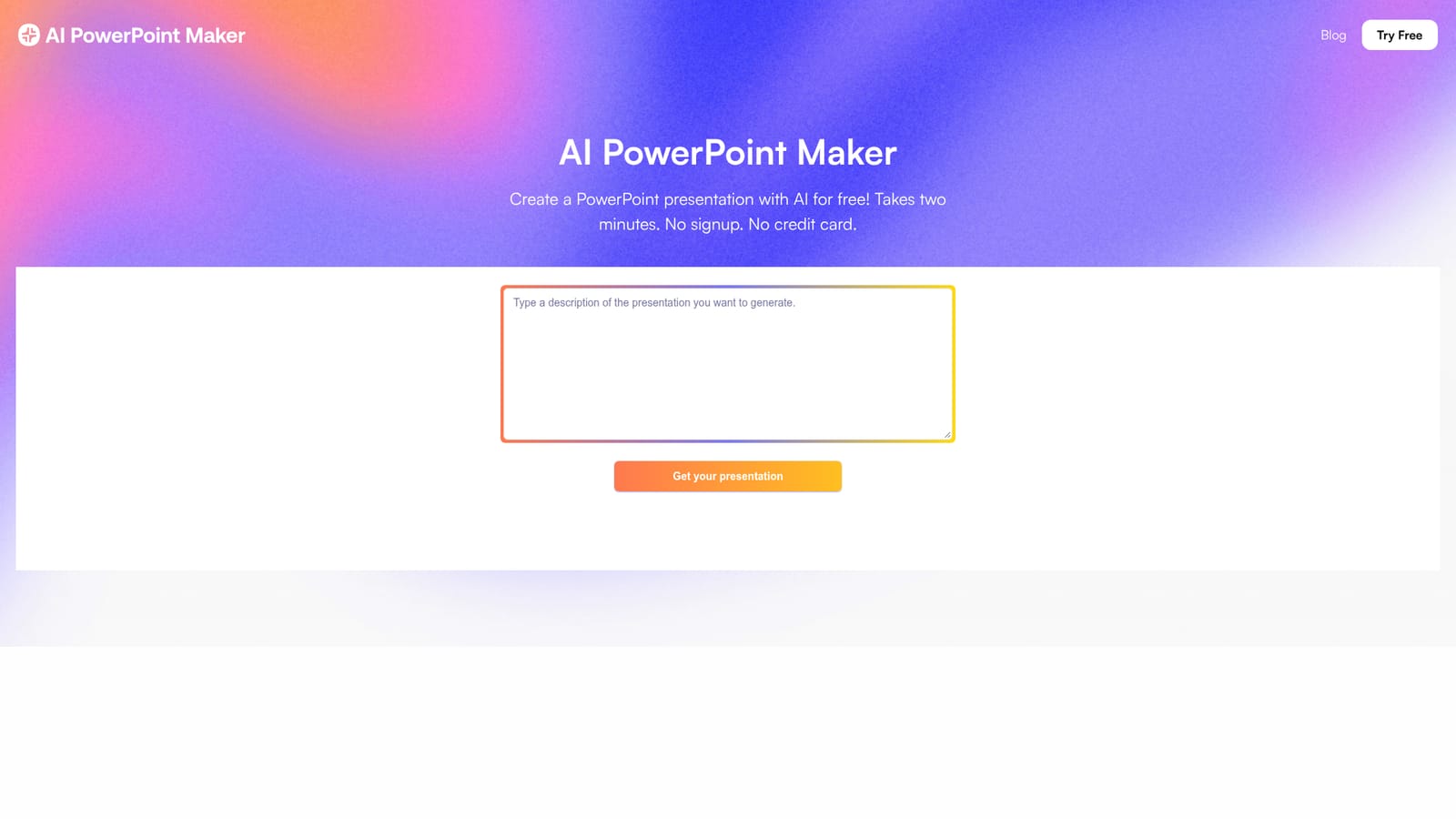 AI PowerPoint Maker — Open the generator