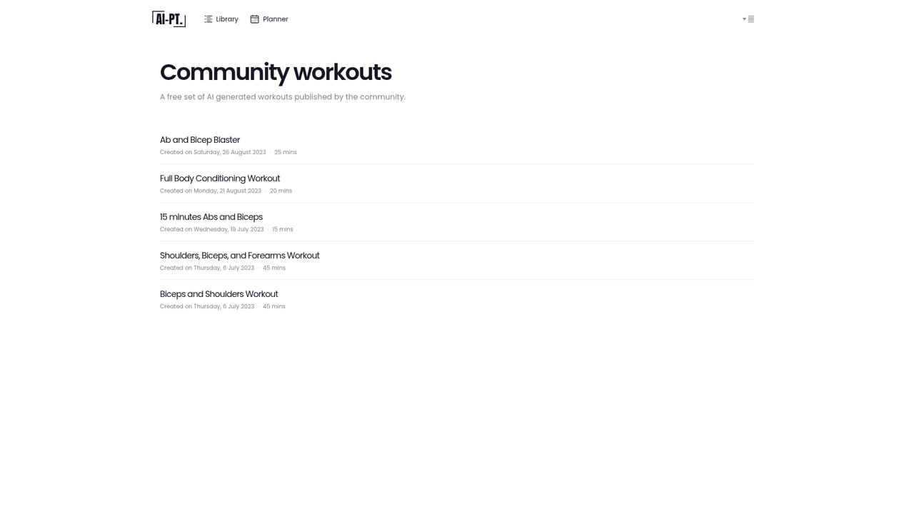 AI-PT — Browse community workouts for ideas