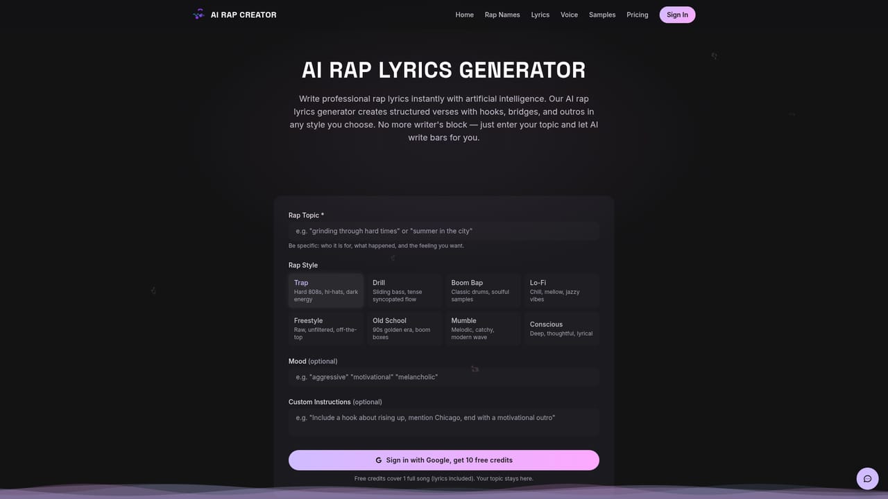 AI Rap Creator.com — Generate and rewrite the lyrics