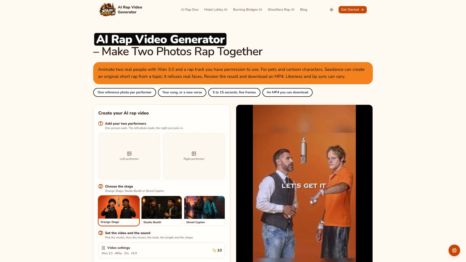 AI Rap Video Generator — Upload two performer photos