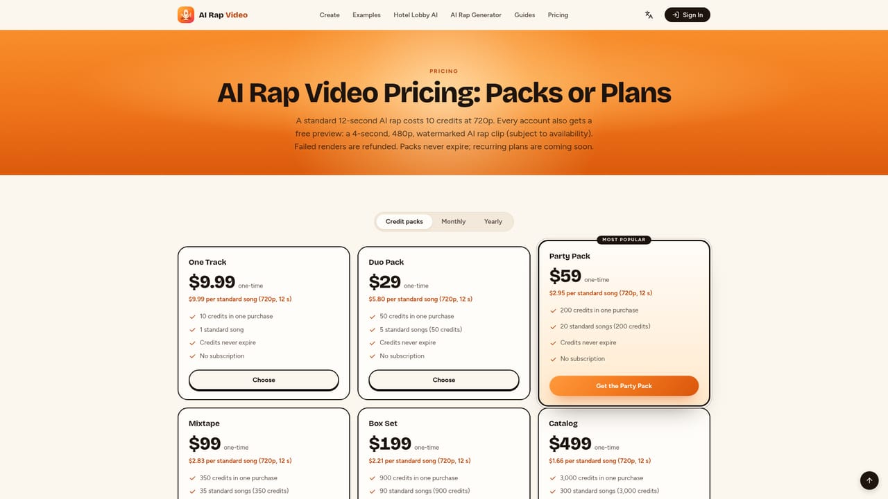 AI Rap Video — Review pricing before buying more credits