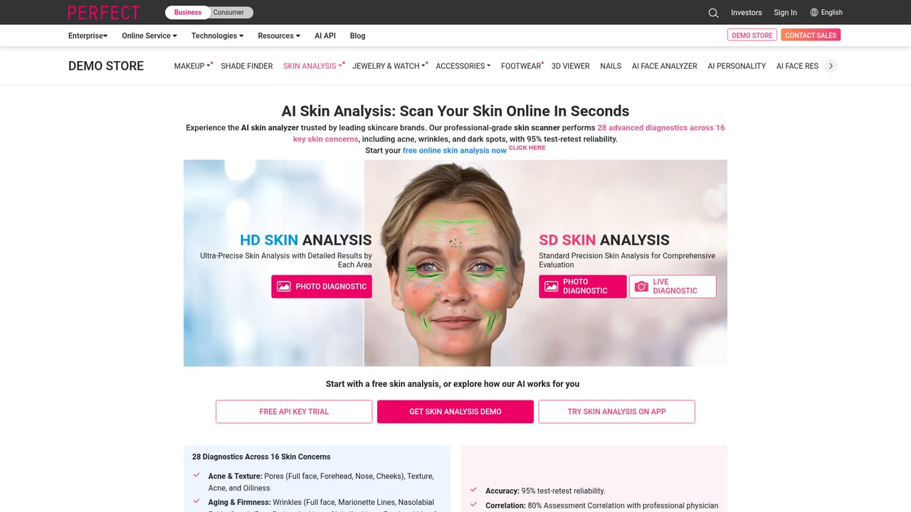 AI Skin Analysis by Perfect — Run the demo scan