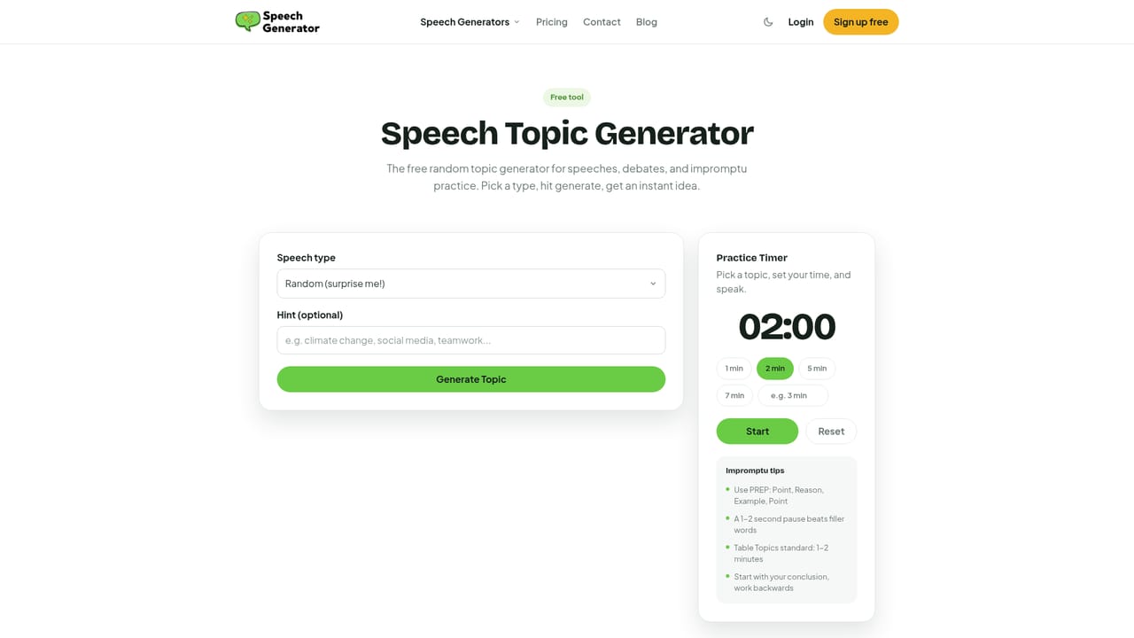 AI Speech Generator — Find a topic if you are stuck