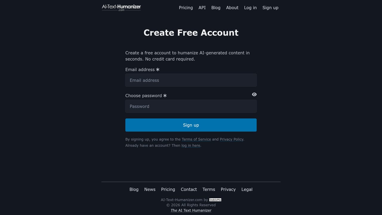 AI-Text-Humanizer.com — Sign up when the free words run out