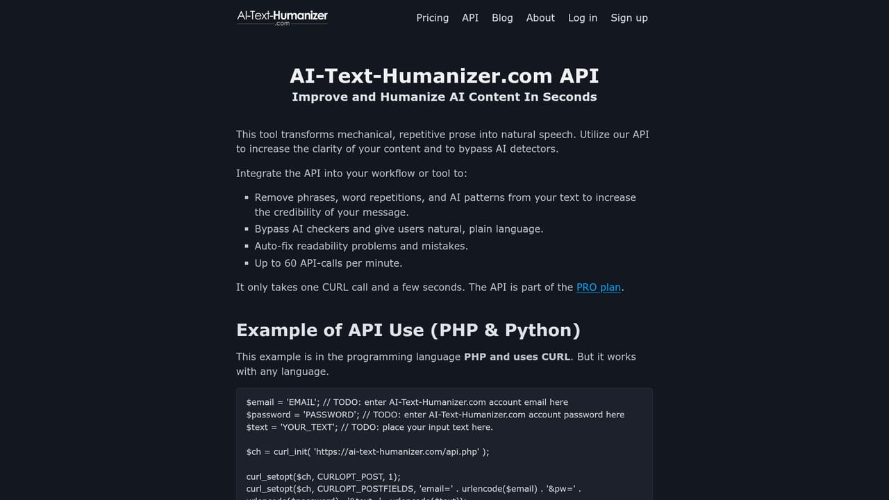 AI-Text-Humanizer.com — Connect the API for bulk work