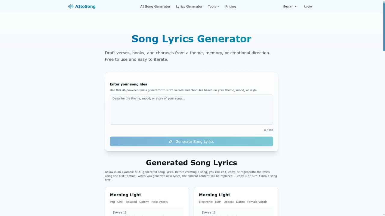 AI to Song — Draft or sharpen the lyrics