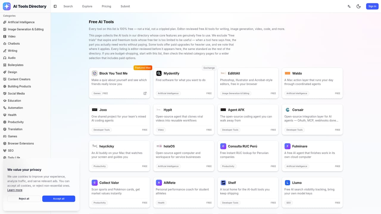 AI Tools Directory - 500+ Best Free AI Tools — Filter the free tools list