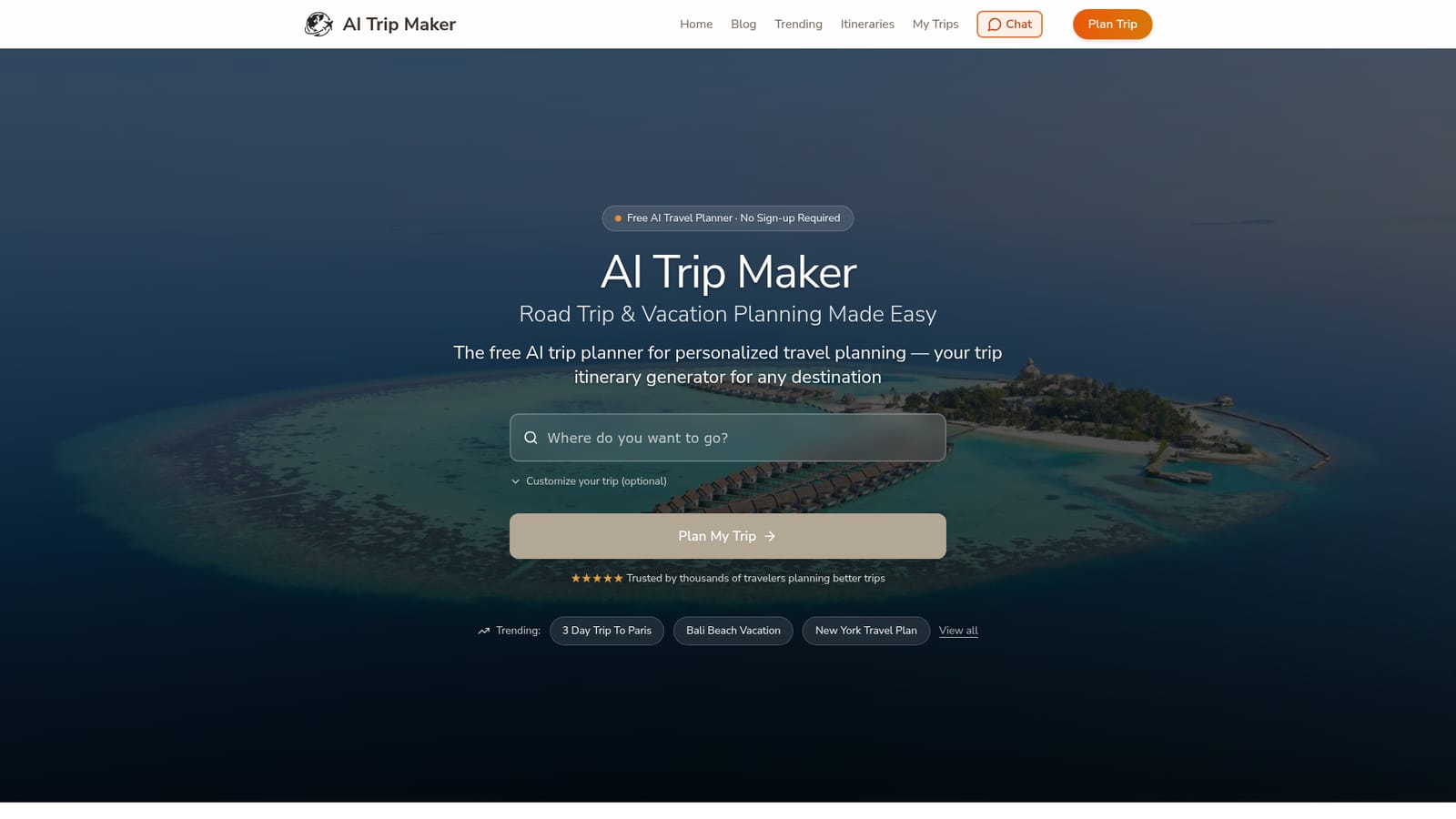 AI Trip Maker — Open the planner and enter your destination