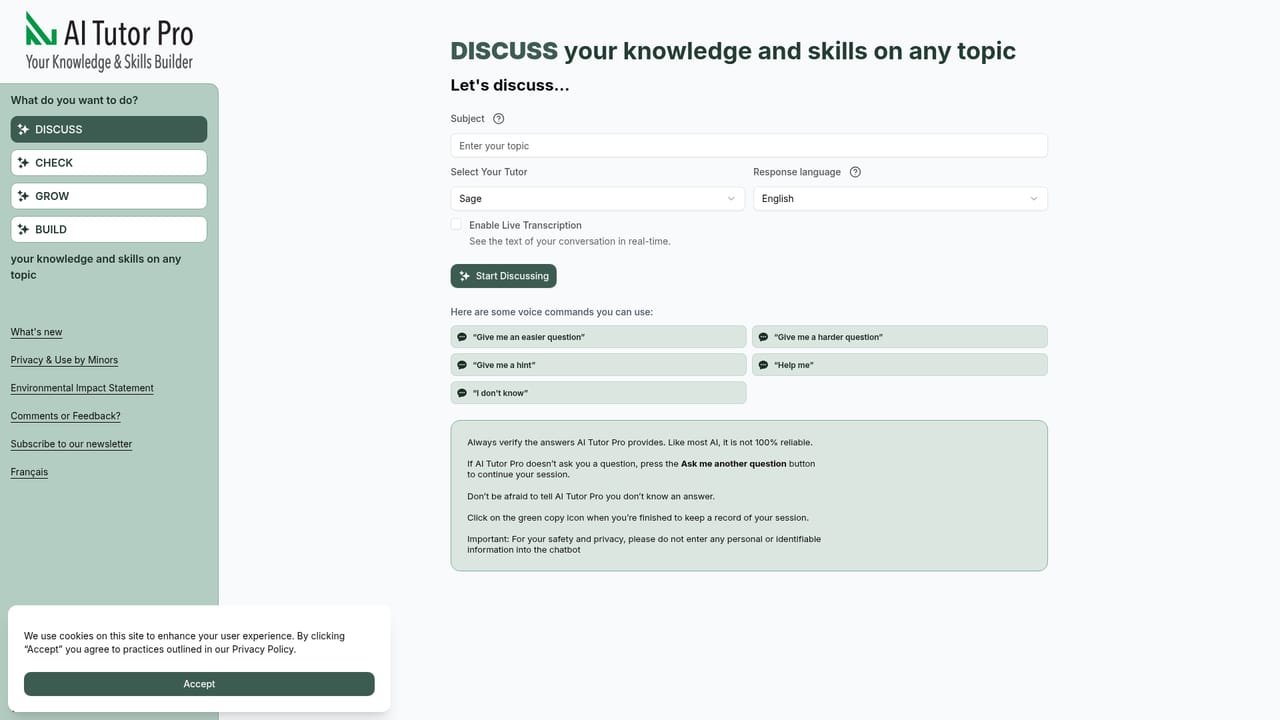 AI Tutor Pro — Talk a topic through with Discuss
