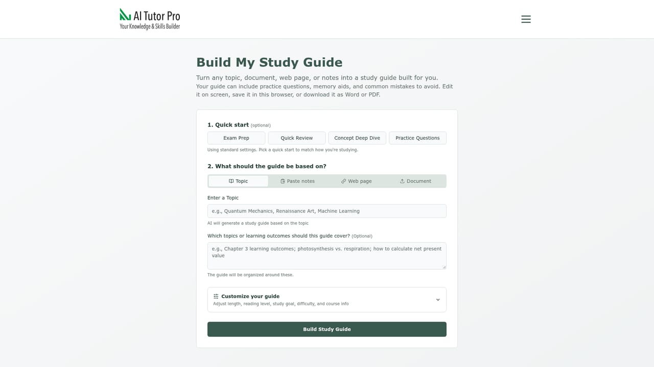 AI Tutor Pro — Build a personalized study guide