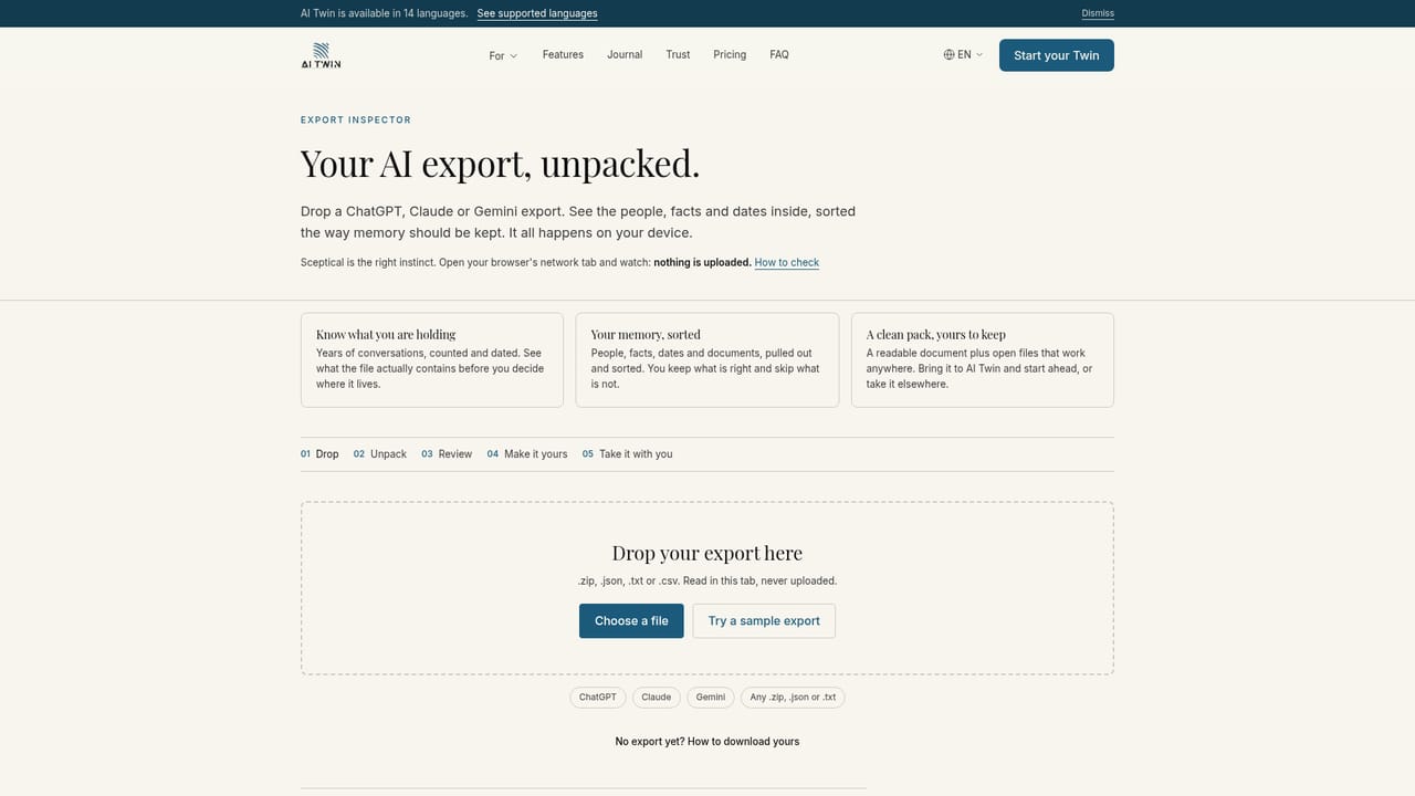 AI Twin — Inspect an AI export before you commit