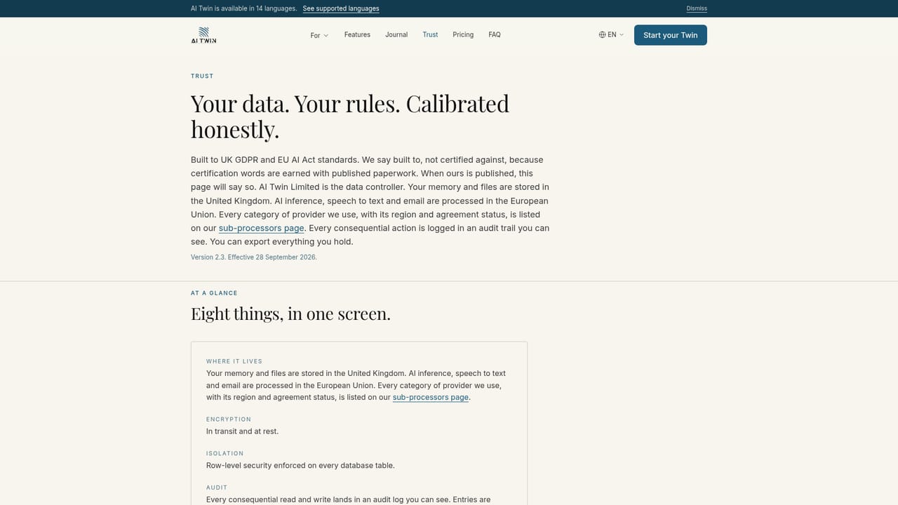 AI Twin — Review the trust and data controls