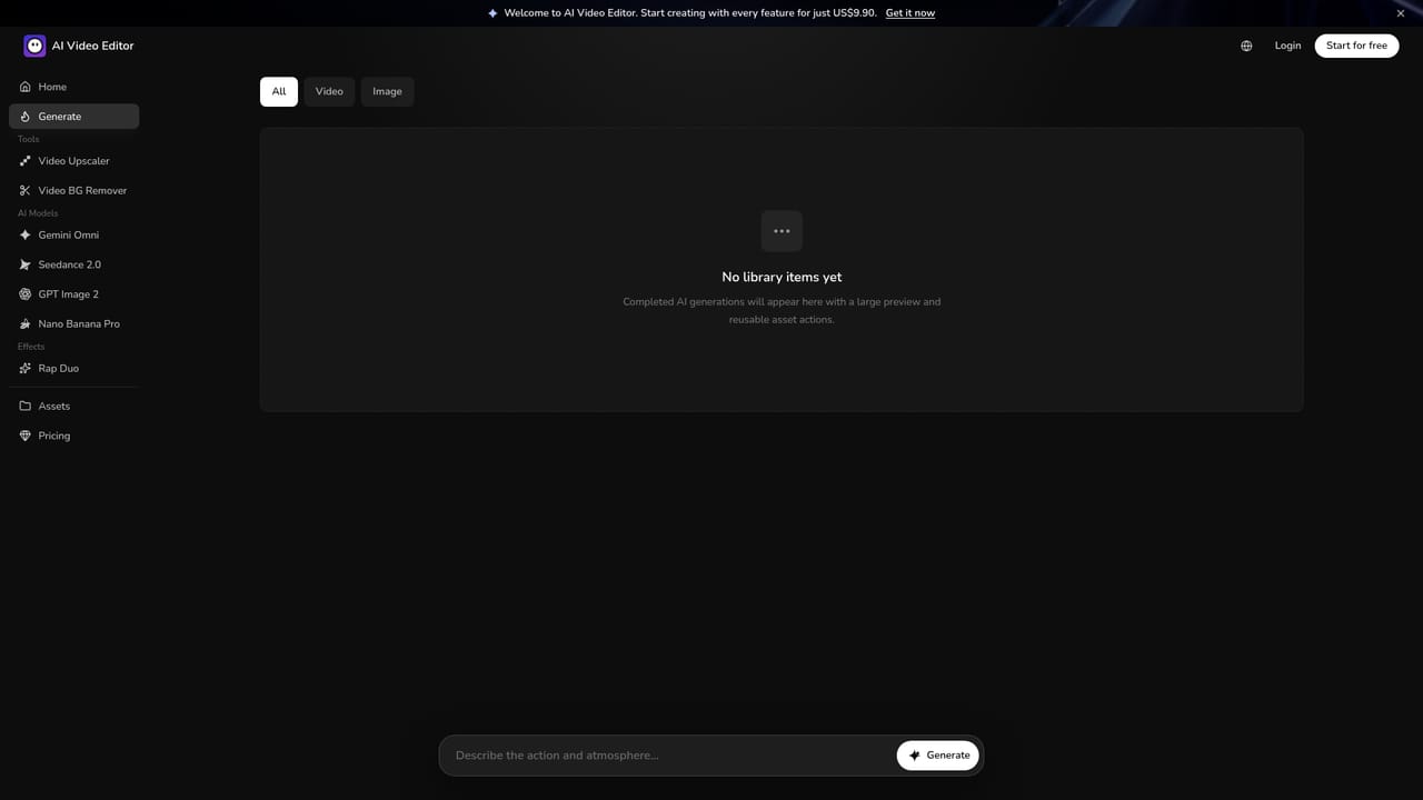 AI Video Editor — Open the generator and sign in