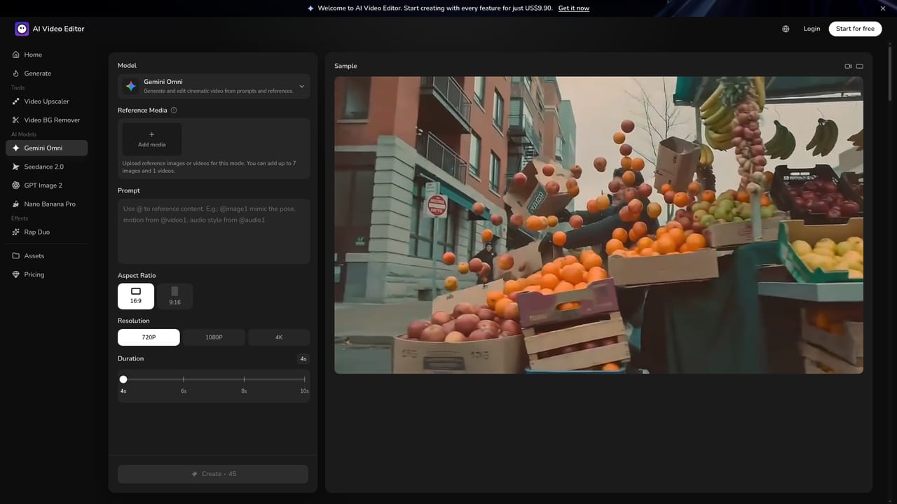 AI Video Editor — Add references and pick a model