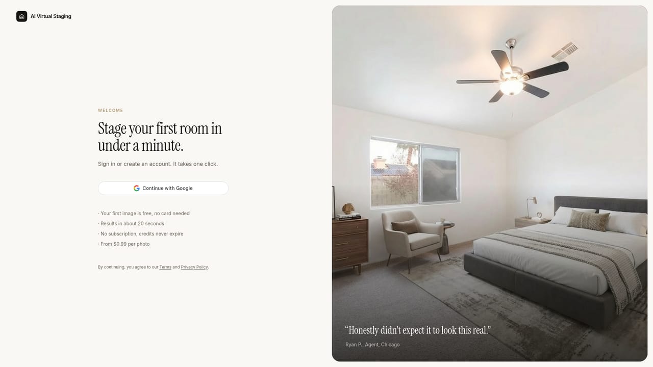 AI Virtual Staging — Sign in with Google