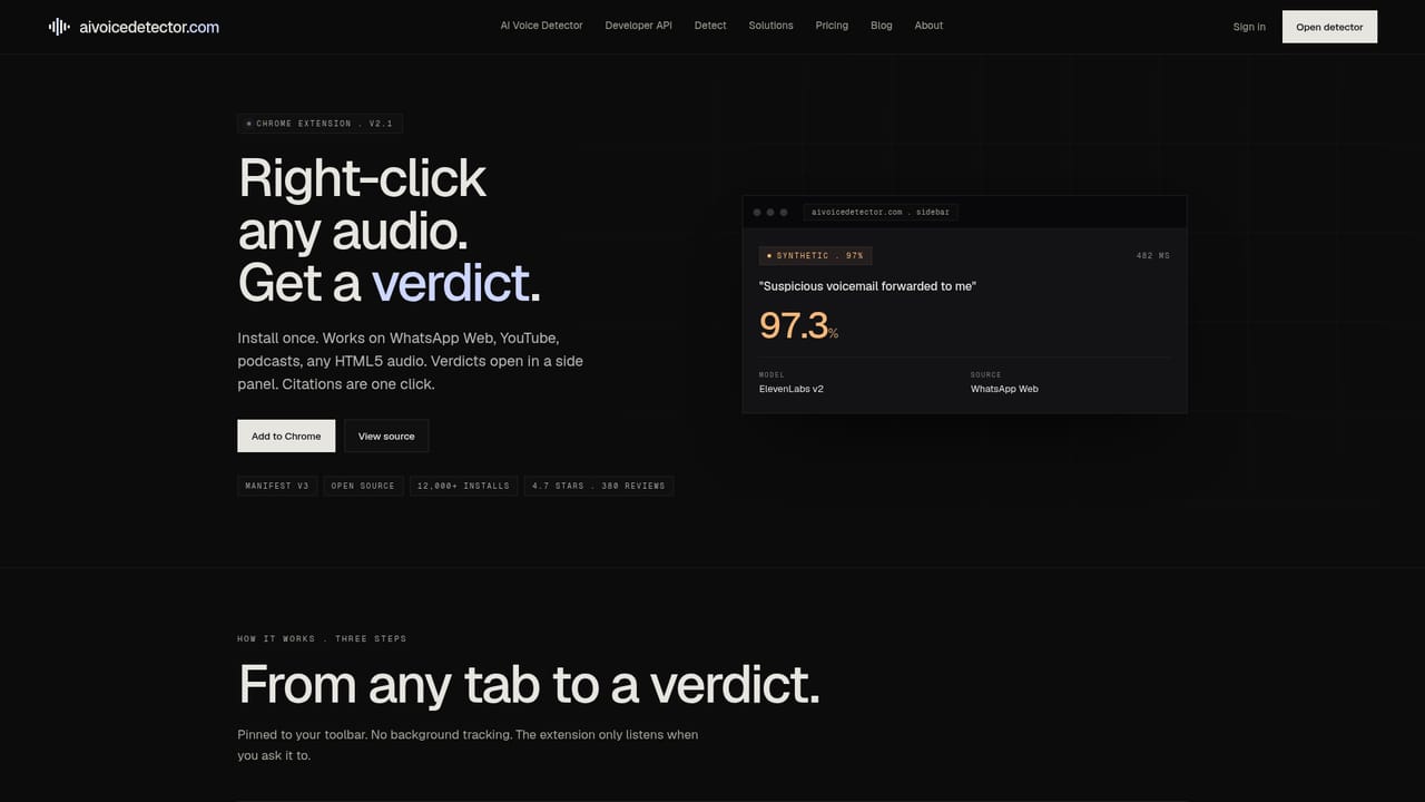 AI Voice Detector — Add the Chrome extension for on-page checks