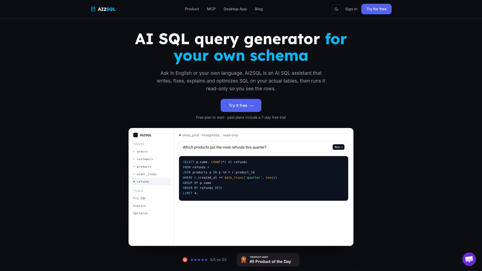 AI2SQL — Create an account and open the builder