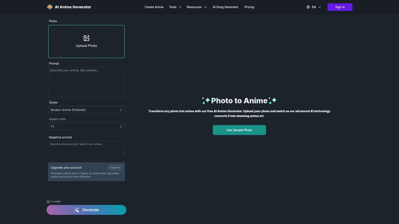 AIAnimeGenerator — Write a prompt or upload a photo