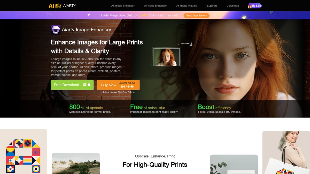 Aiarty Image Enhancer — Export at print or display resolution