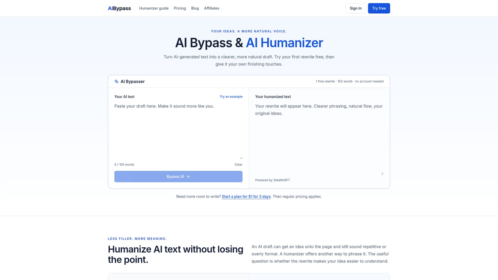 AIBypass — Run a free test rewrite