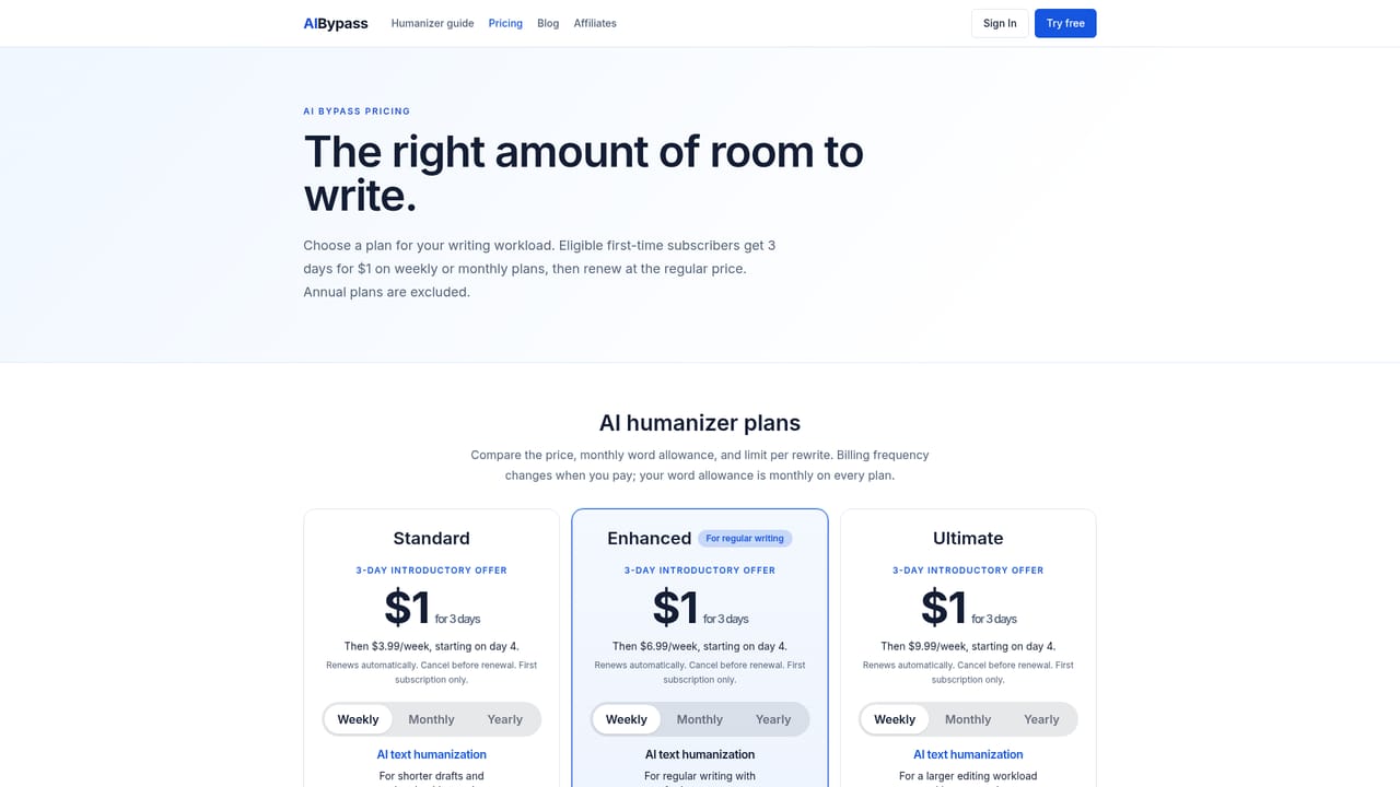 AIBypass — Pick a plan that matches your volume