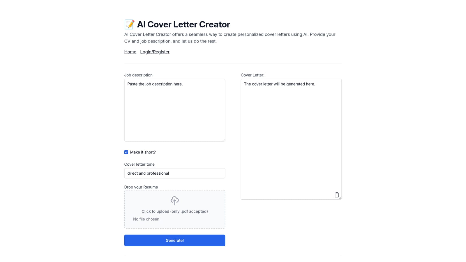 AICoverLetterCreator — Open the generator