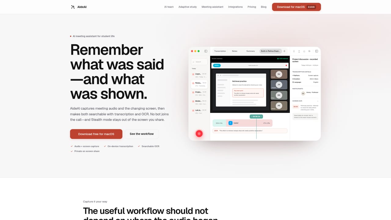 AIDE AI — Capture a lecture with Meeting Assistant