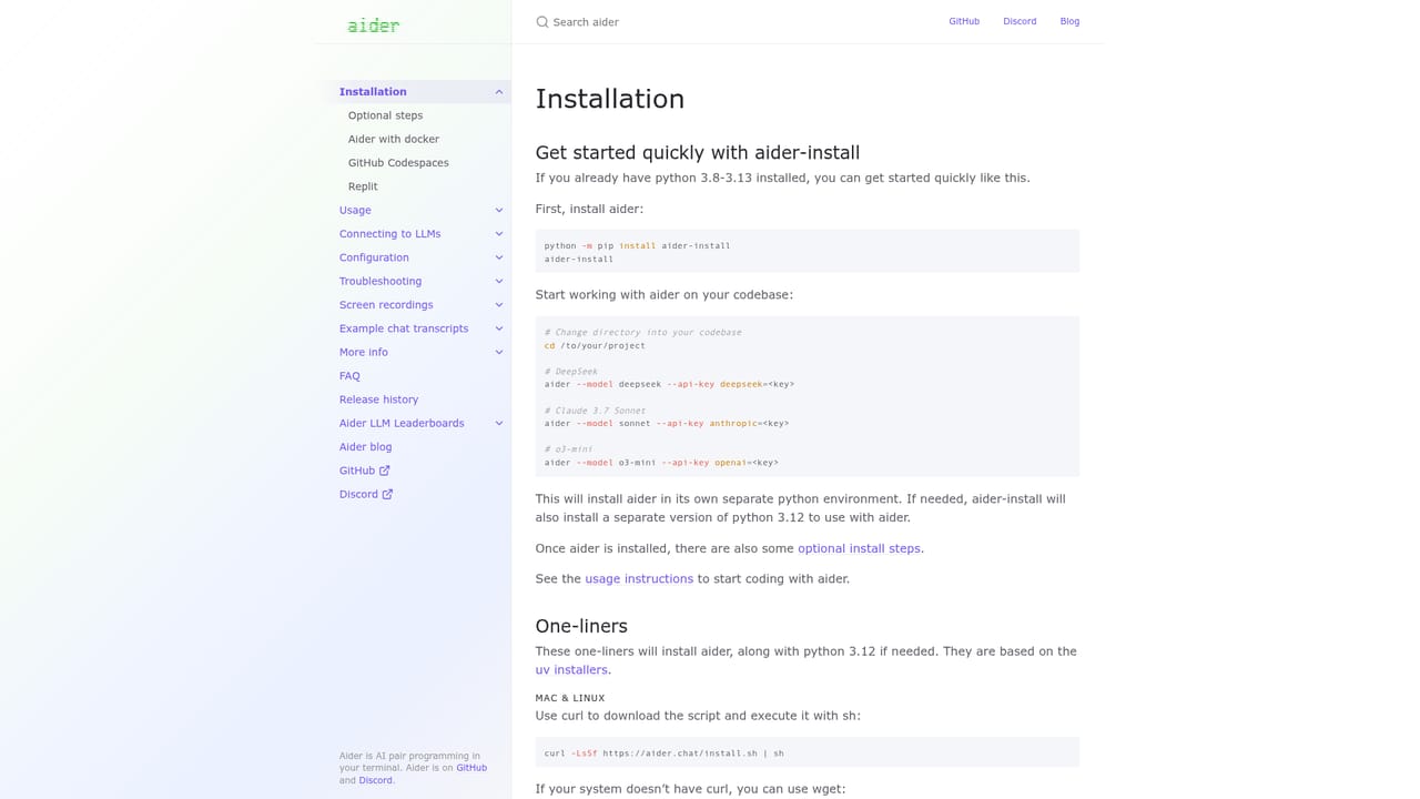 Aider Chat — Install Aider
