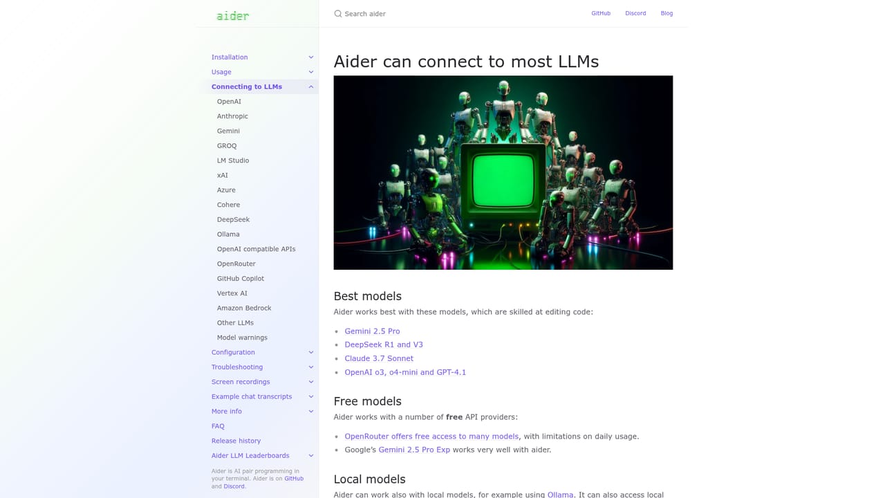 Aider Chat — Pick a model and API key