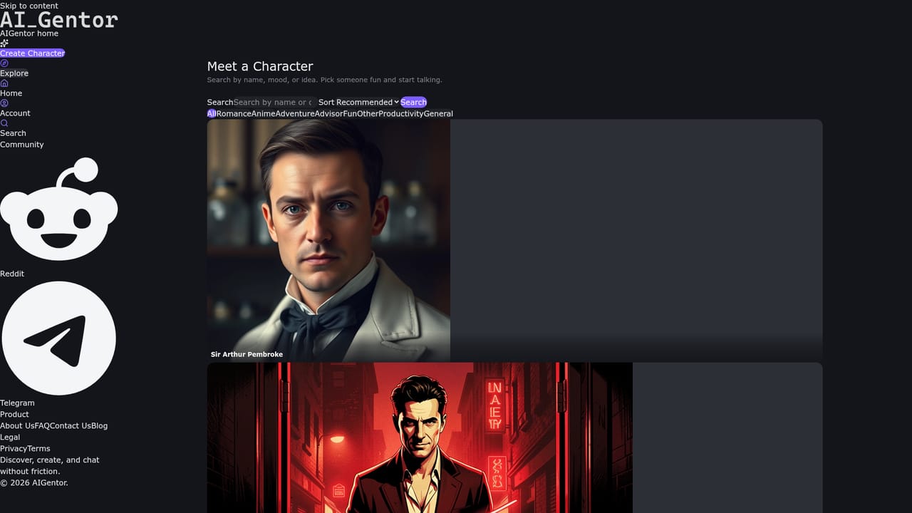 AIgentor — Browse the character catalog