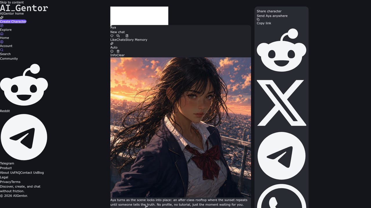 AIgentor — Open a character and start chatting