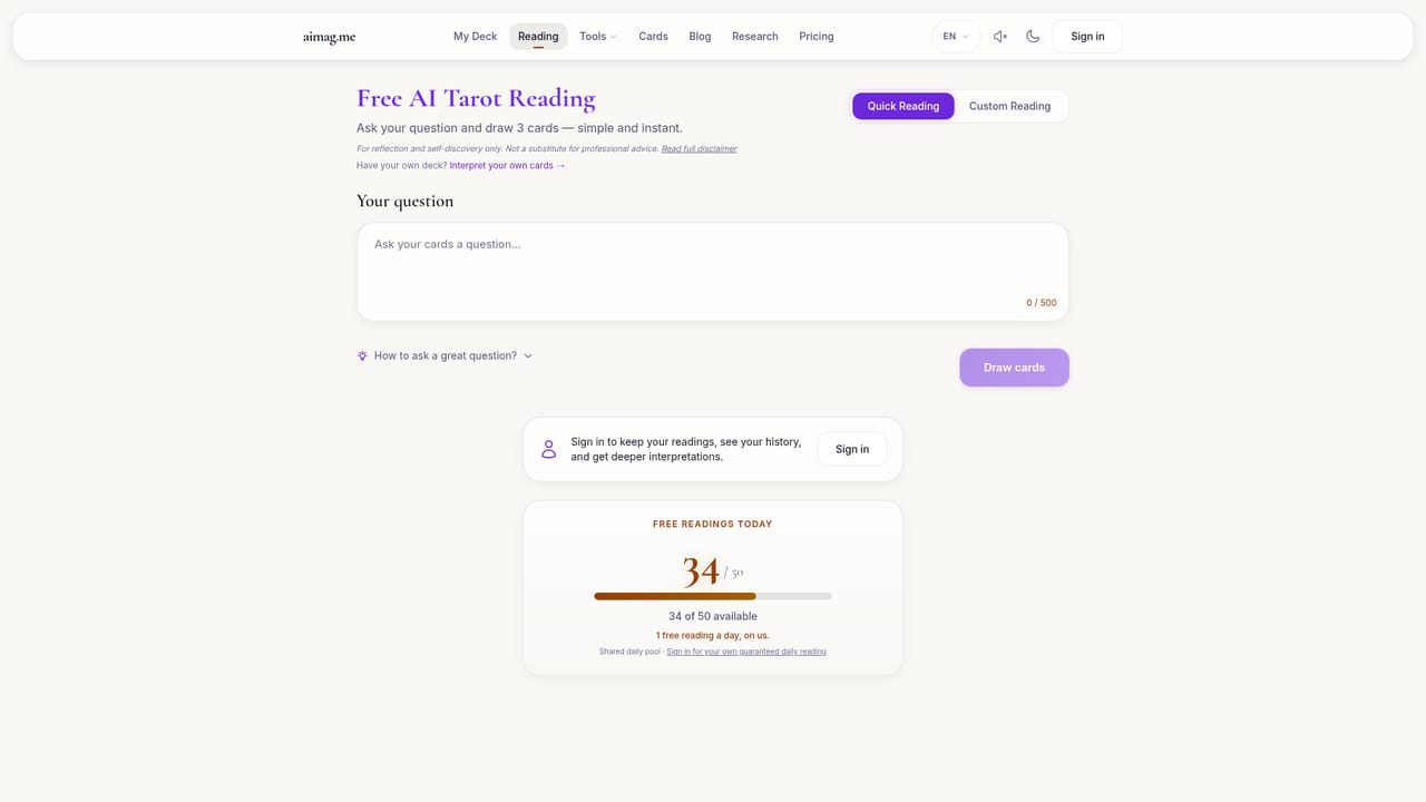 aimag.me — Open a reading and set your question