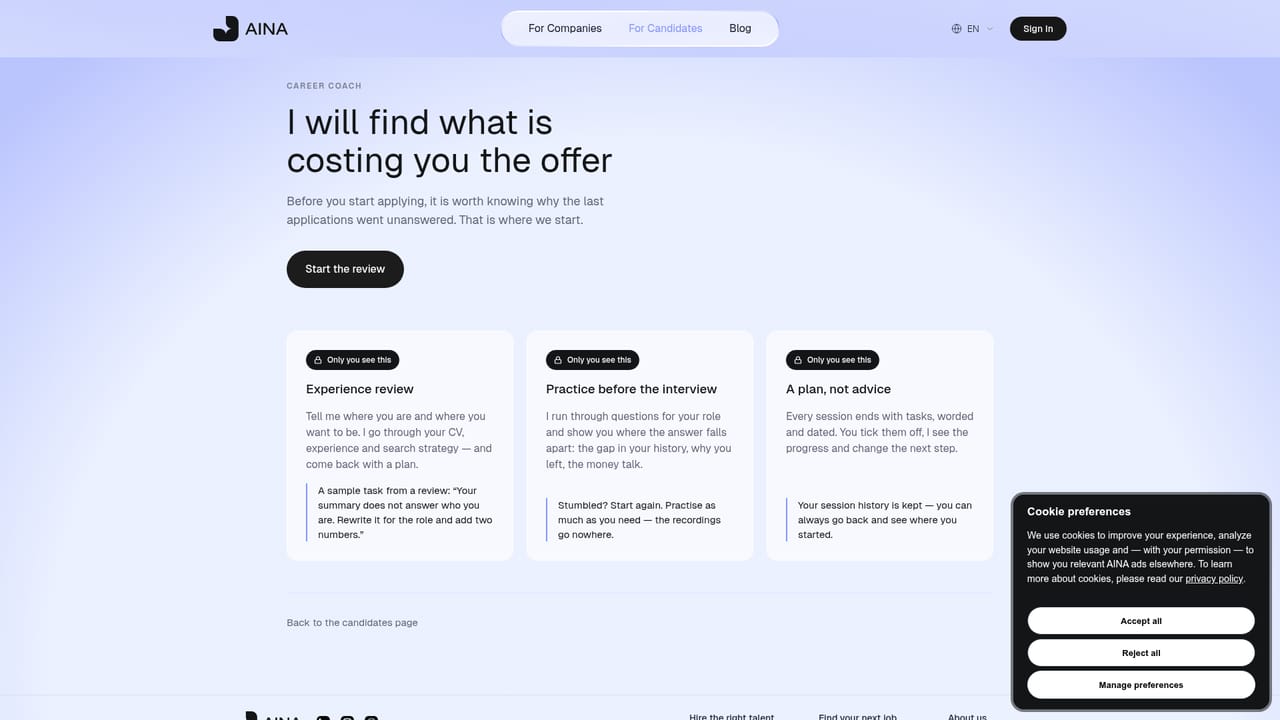 AINA — Practise with the AI career coach