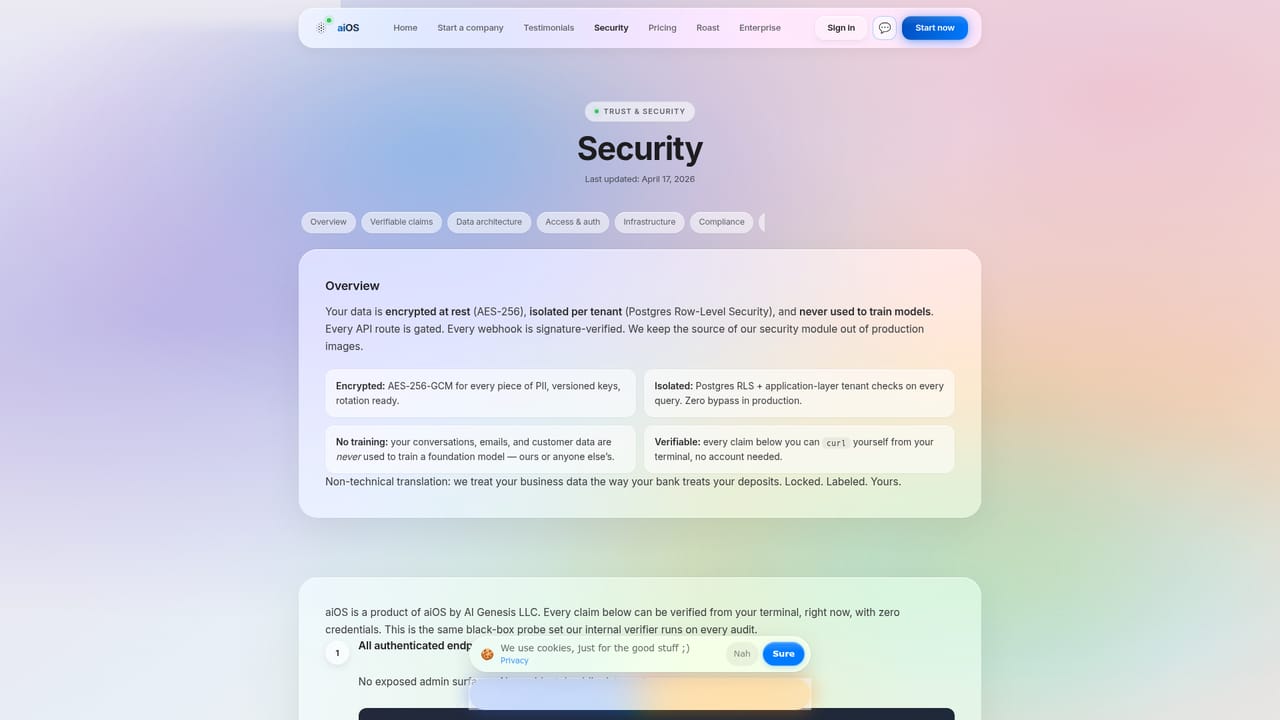 aiOS — Review the security posture before connecting accounts