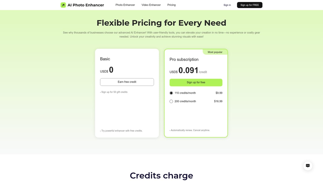 AIPhotoEnhancer.Pro — Check pricing for more credits