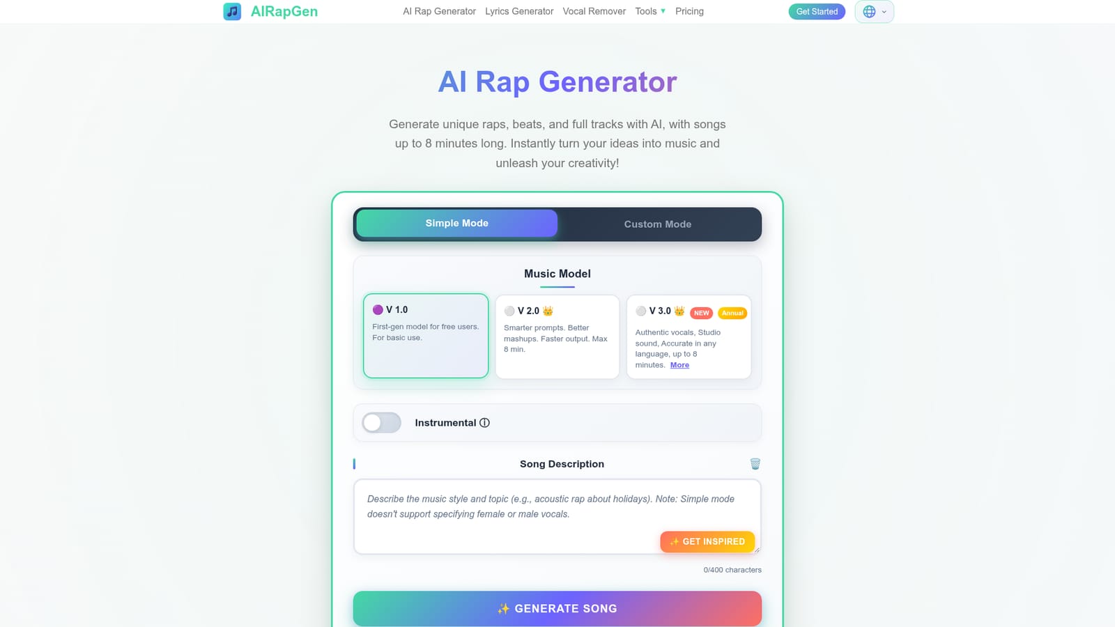 AIRapGen.com — Sign in to open the studio