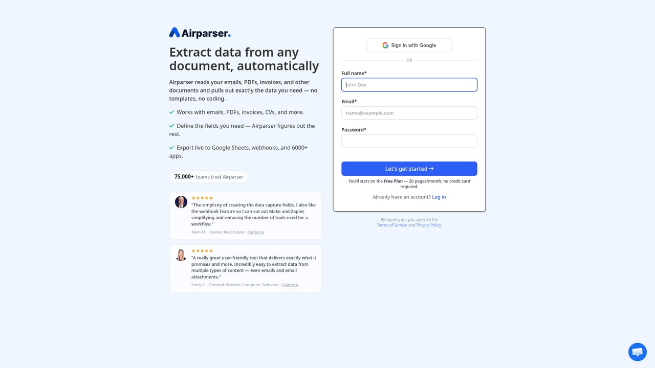 Airparser — Create a free account