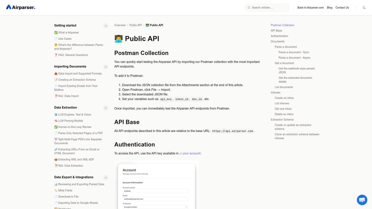 Airparser — Connect the export destination