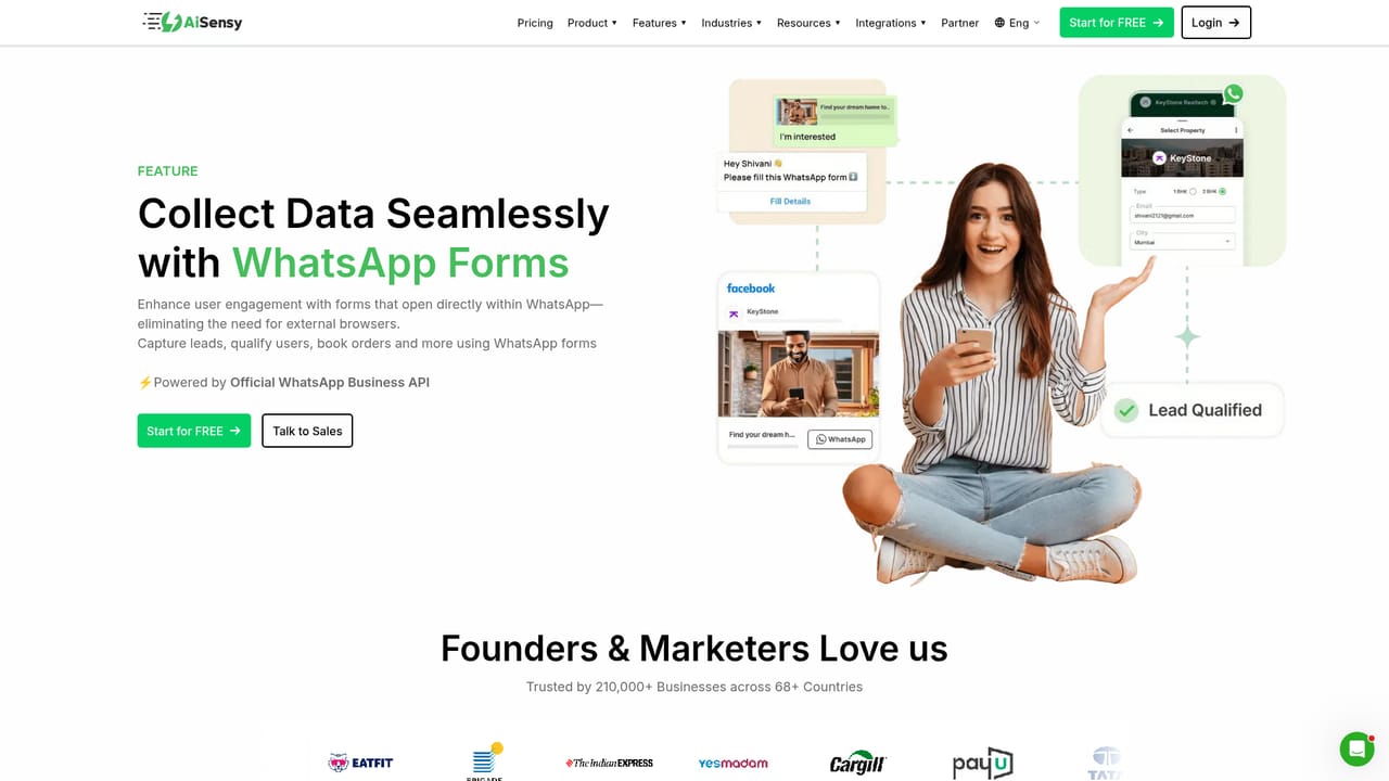 AiSensy — Add WhatsApp Forms for lead capture