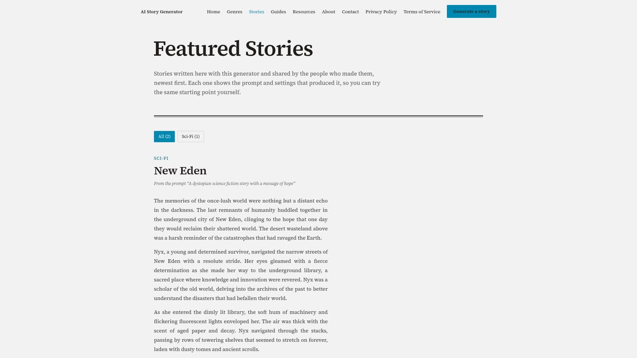 AIstorygenerator — Browse featured stories