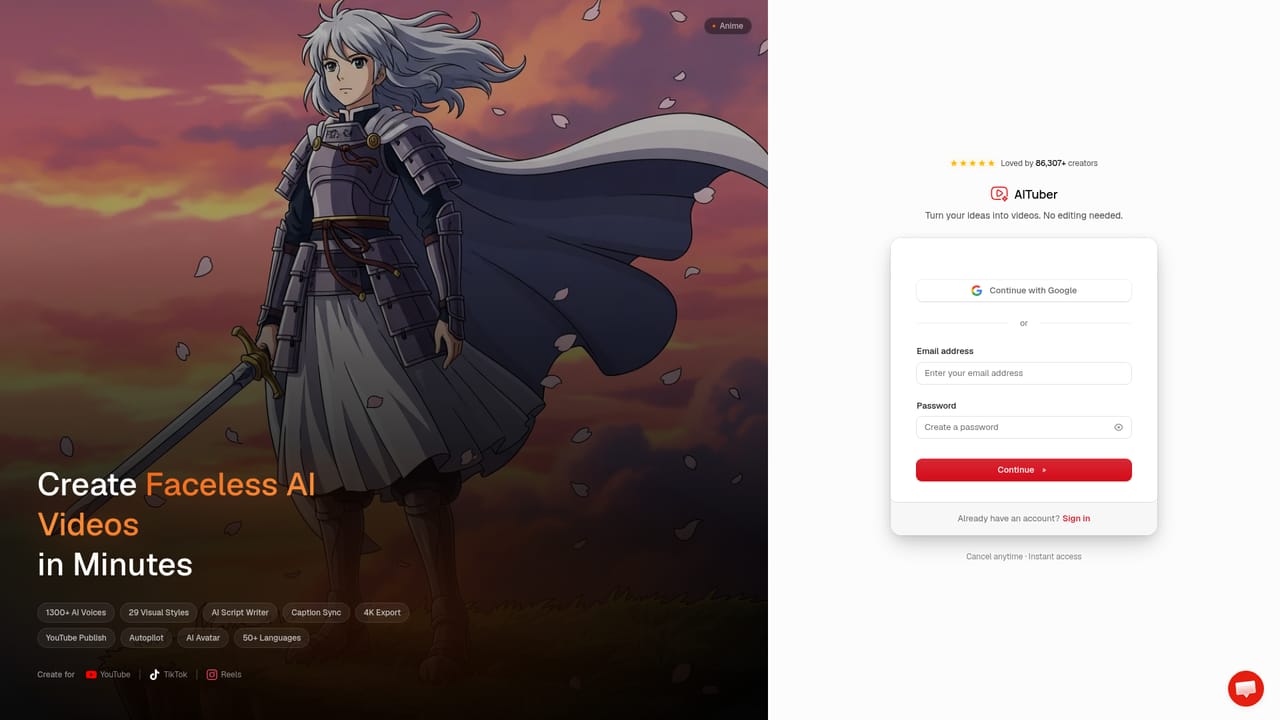 AITuber — Create a free account