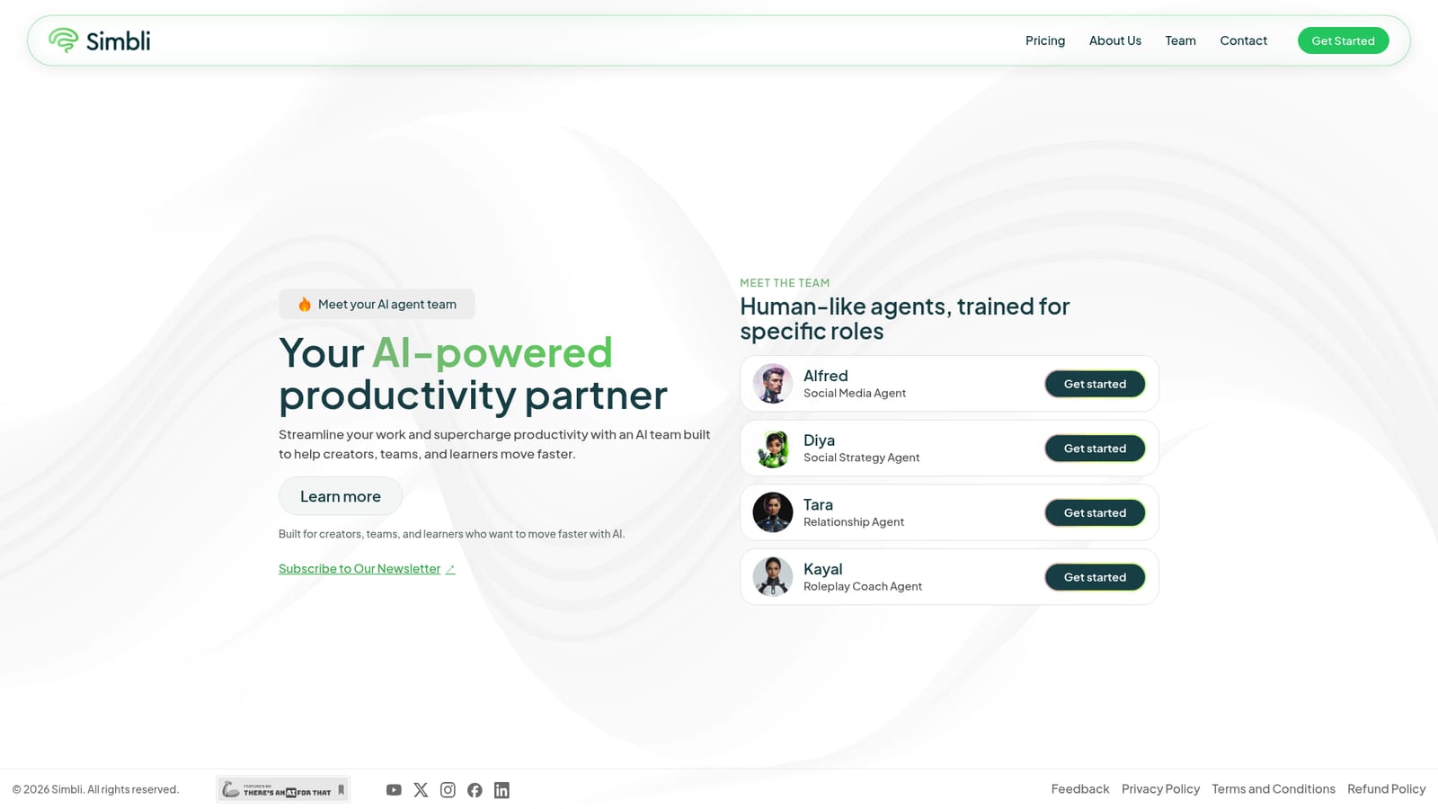 Alfred by Simbli.ai — Open the Simbli homepage and review the agent roster