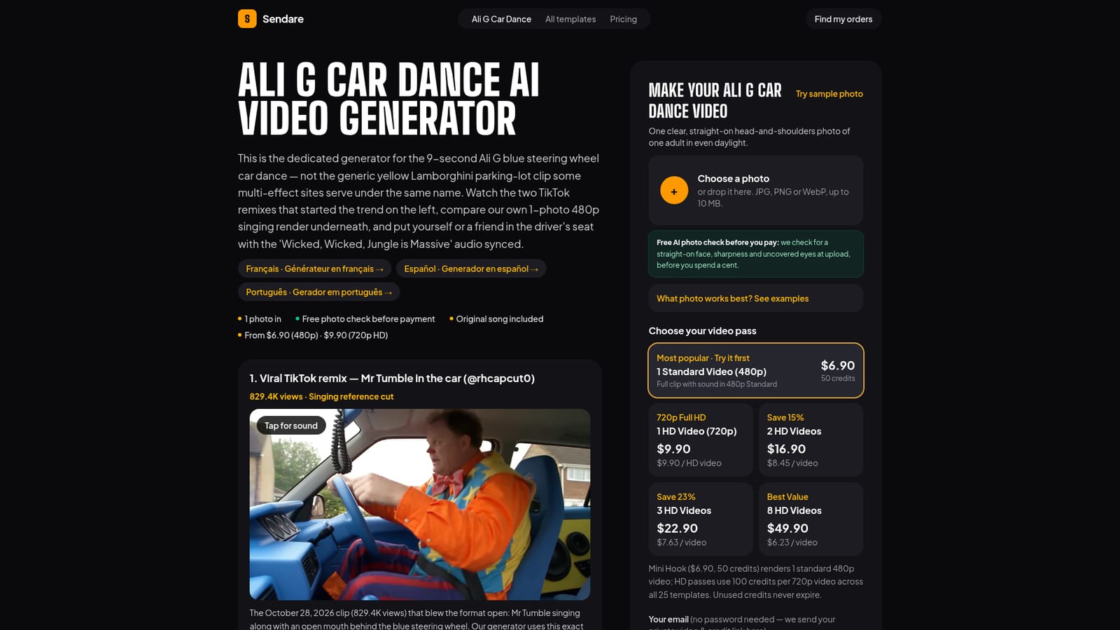 Ali G Car Dance AI Video Generator — Upload a straight-on photo