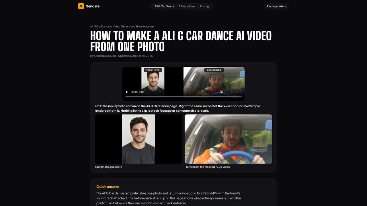 Ali G Car Dance AI Video Generator — Review the trend and pick your reference