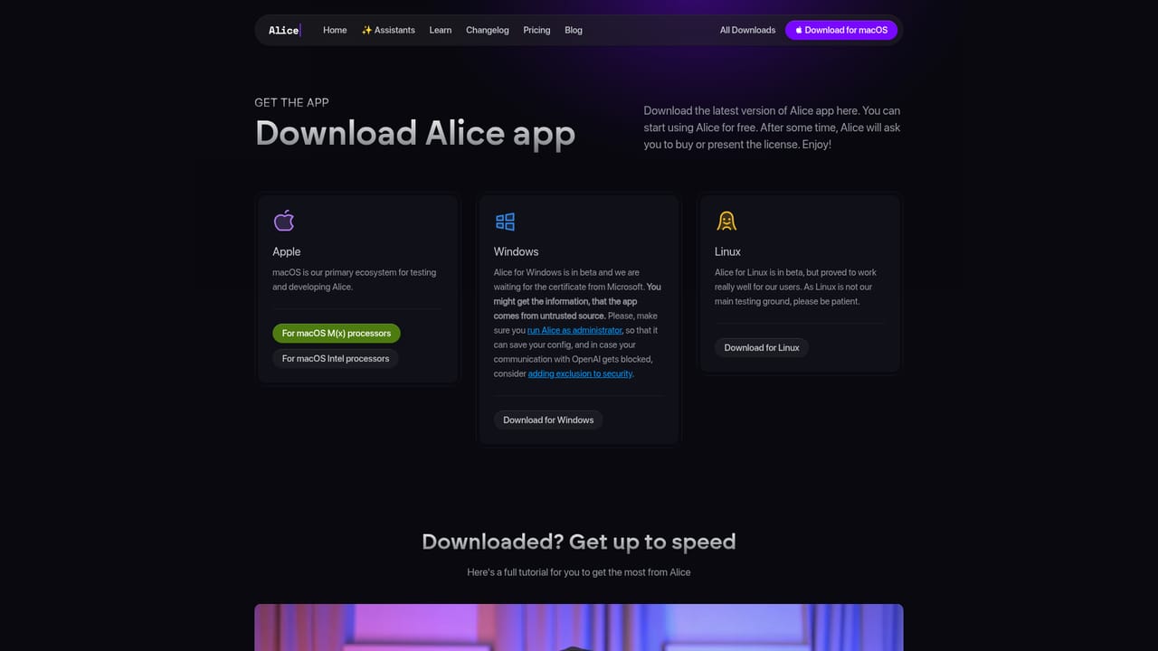 Alice App — Install the desktop app