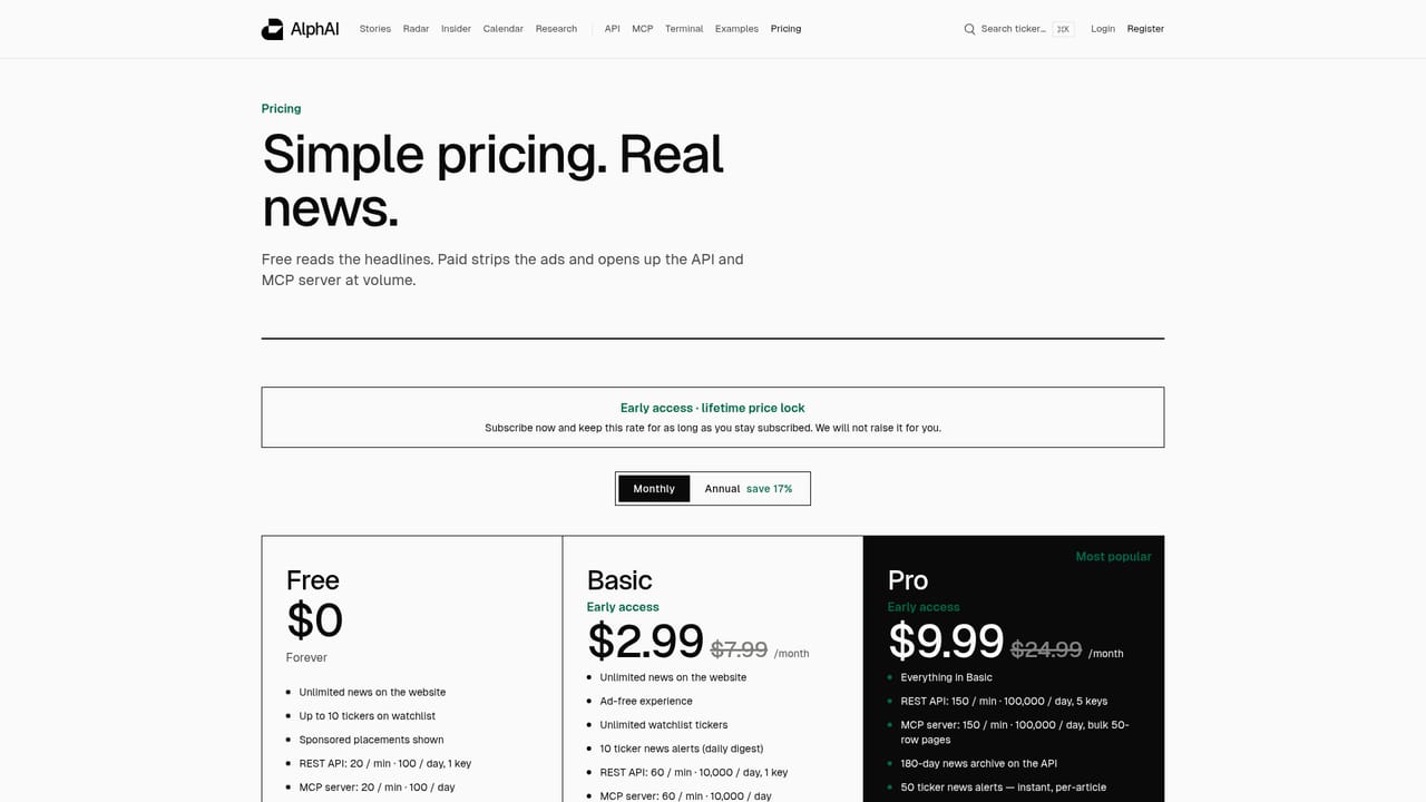 AlphAI — Create an account and API key